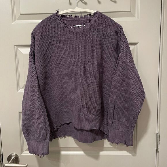 Pistola Eva Oversized Distressed Purple Cotton Sweater, size S - Picture 1 of 10